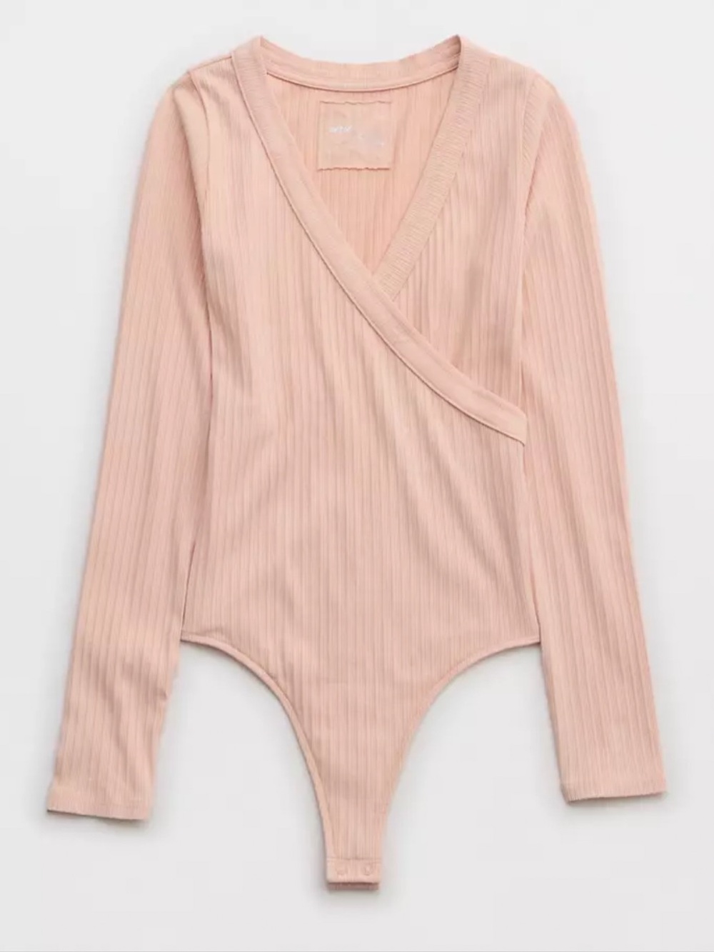 NWT Aerie Long Sleeve Cross Front Bodysuit Thong Ribbed Dusty Pink Large